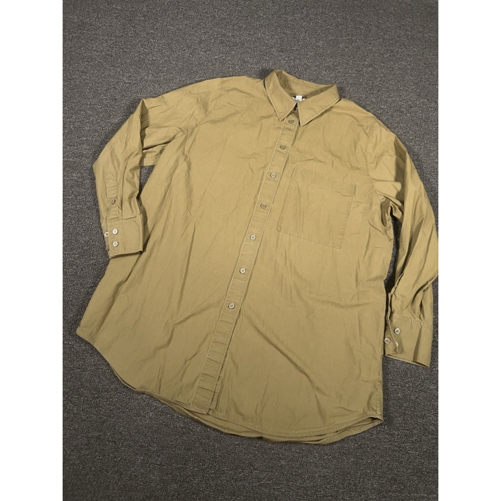 Cos Button Up Shirt Women 12 Olive Brown Green Minimalistic Cotton Quiet Luxury